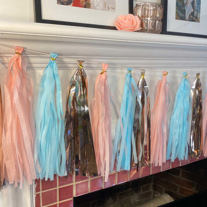 Gender Reveal Paper Rose Gold Tassel Tail - Tassel DIY Garland Kit - Ellie's Party Supply