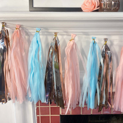 Gender Reveal Paper Rose Gold Tassel Tail - Tassel DIY Garland Kit - Ellie's Party Supply