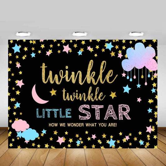 Gender Reveal Twinkle Little Star Black Vinyl Backdrop (5x7 Foot) - Ellie's Party Supply