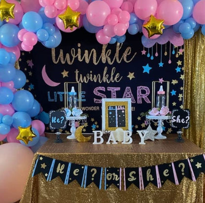 Gender Reveal Twinkle Little Star Black Vinyl Backdrop (5x7 Foot) - Ellie's Party Supply