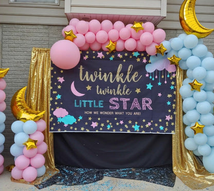 Gender Reveal Twinkle Little Star Black Vinyl Backdrop (5x7 Foot) - Ellie's Party Supply