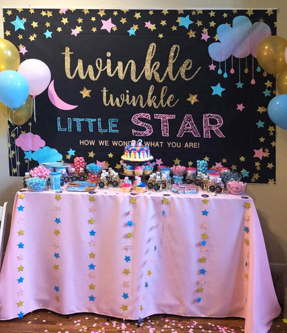 Gender Reveal Twinkle Little Star Black Vinyl Backdrop (5x7 Foot) - Ellie's Party Supply