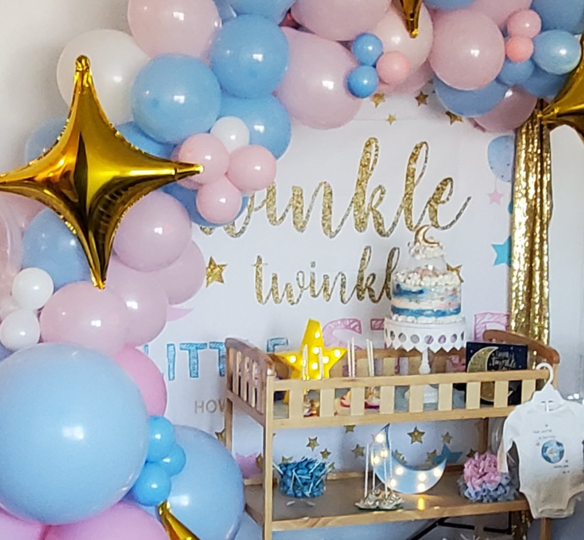 Gender Reveal Twinkle Little Star White Vinyl Backdrop (5x7 Foot) - Ellie's Party Supply