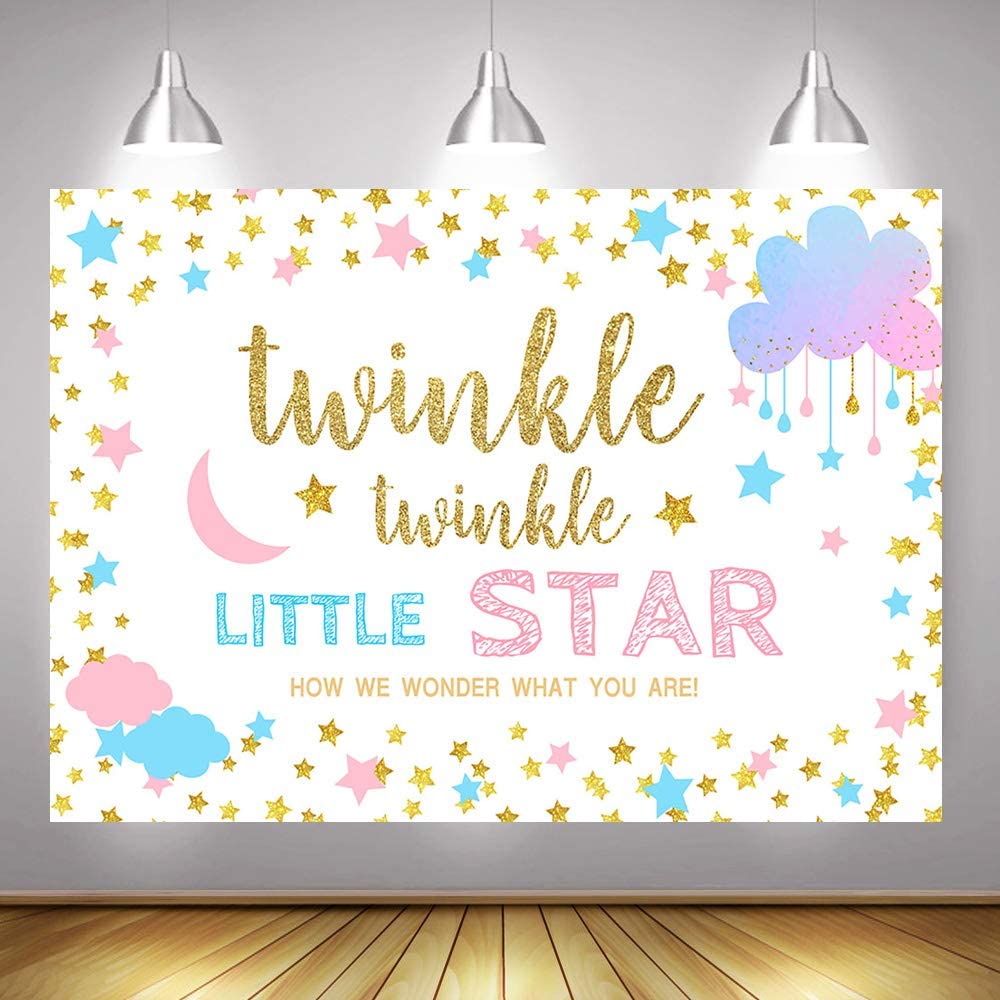 Gender Reveal Twinkle Little Star White Vinyl Backdrop (5x7 Foot) - Ellie's Party Supply