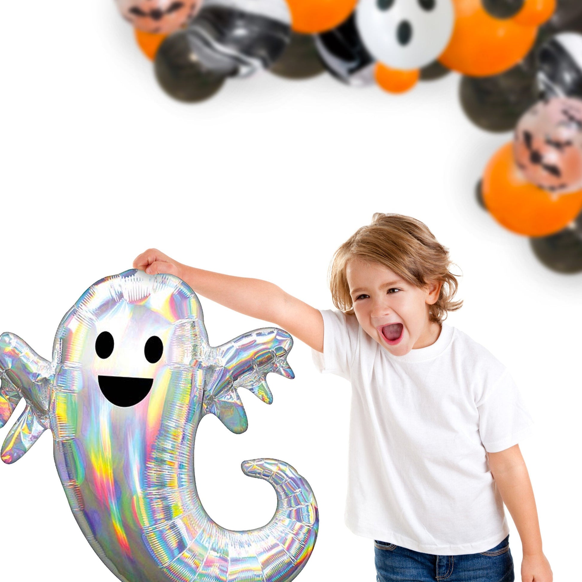 Giant Cute Holographic Ghost (28 Inches) - Halloween Party Balloon - Ellie's Party Supply