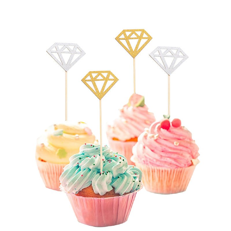 Gold Diamond Donut Cupcake Toppers (Set of 10) - Ellie's Party Supply