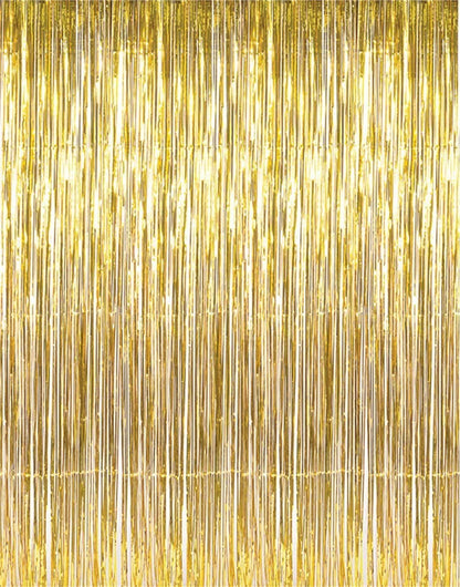 Gold Metallic Fringe Tinsel Curtain Backdrop - Ellie's Party Supply