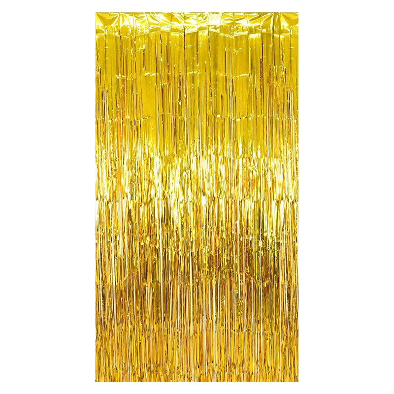 Gold Fringe Tinsel Curtain Backdrop (2 pack) from Ellie's Party Supply