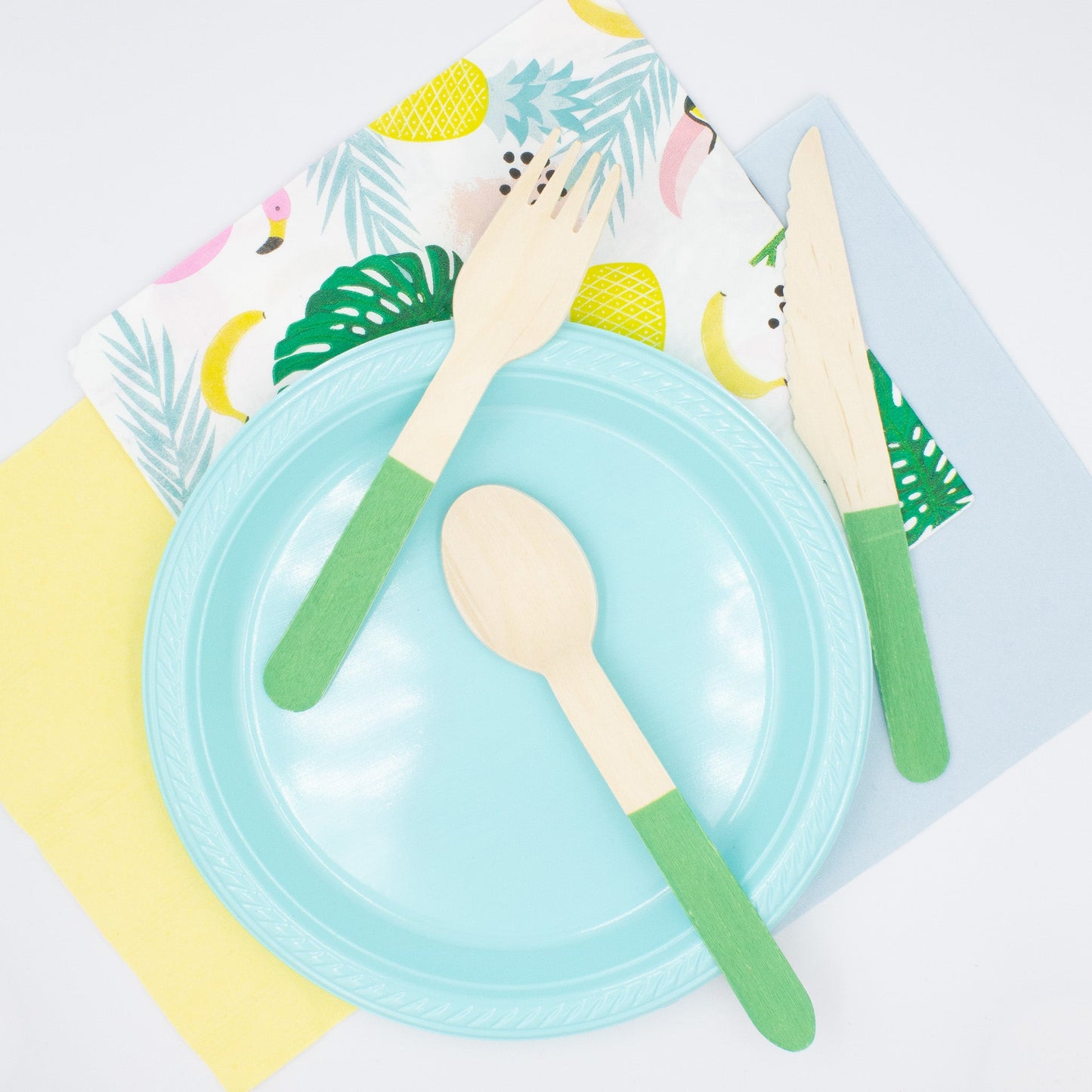 Green Wooden Utensils - Spoon, Fork, Knife (Set of 24) - Ellie's Party Supply