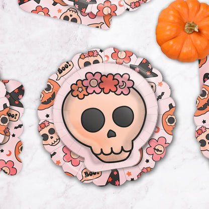 Groovy Halloween Skull Paper Plates (Set of 8) - Ellie's Party Supply