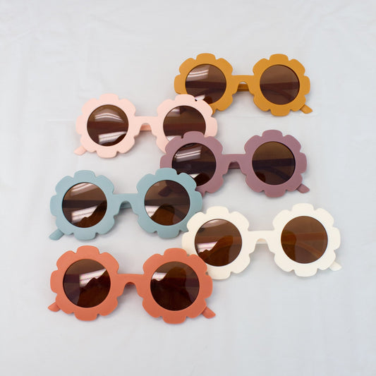 Groovy Matte Flower Shaped Kids Sunglasses (6 Colors) - Ellie's Party Supply