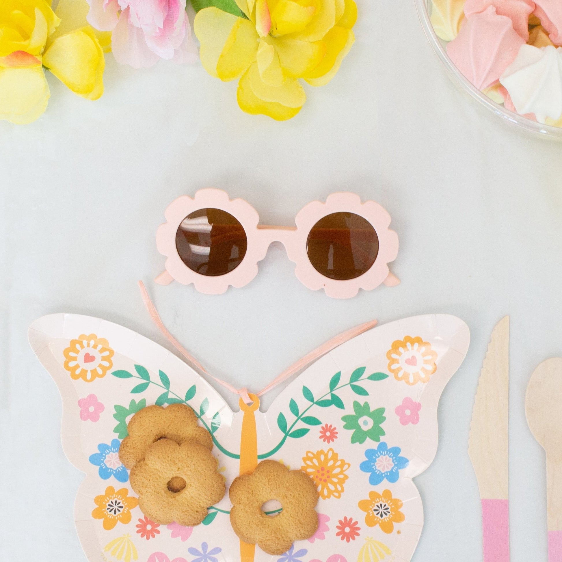 Groovy Matte Flower Shaped Kids Sunglasses (6 Colors) - Ellie's Party Supply