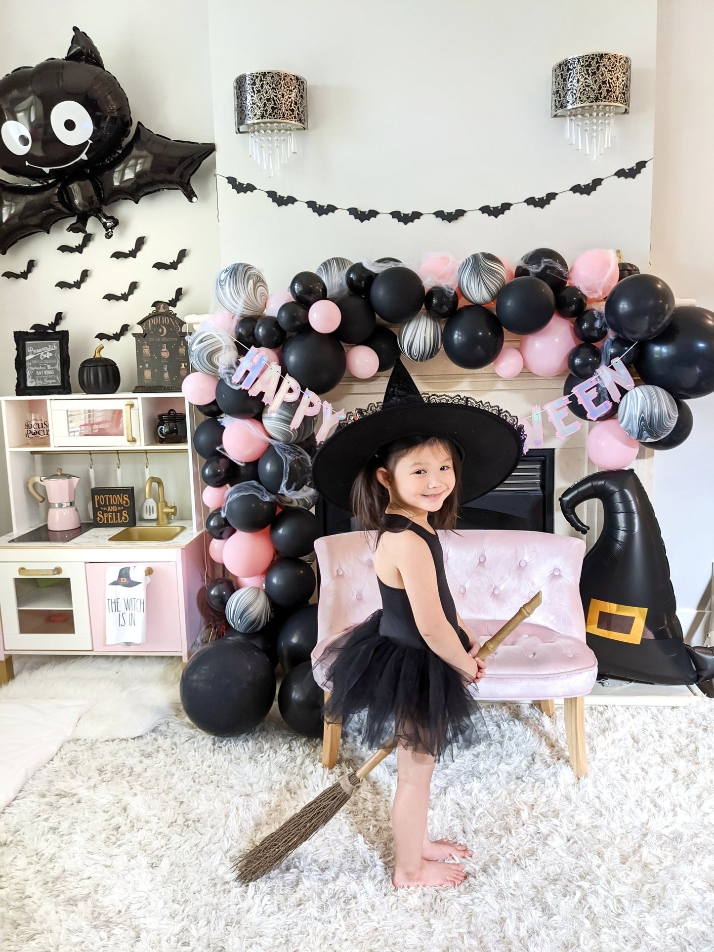 Halloween Balloon Arch - Pink & Black Balloon Garland Kit - Ellie's Party Supply