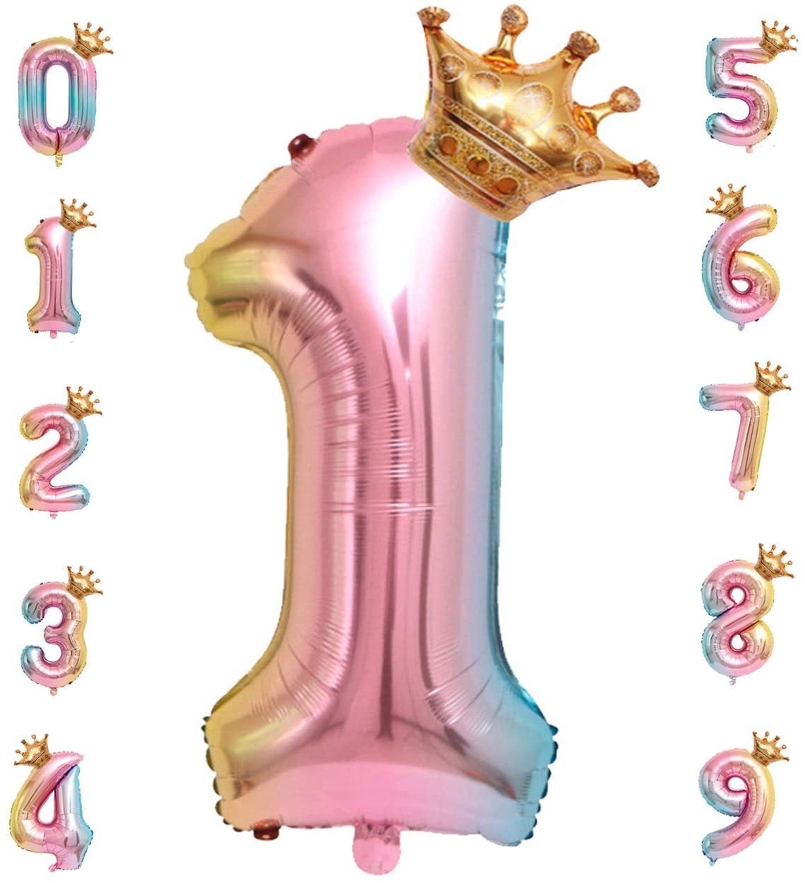 Large Rainbow Crown Number Balloon (30 Inches) - Ellie's Party Supply