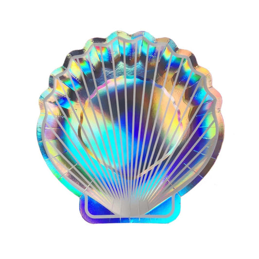 Mermaid Holographic Shell Paper Plates (Set of 8) - Ellie's Party Supply
