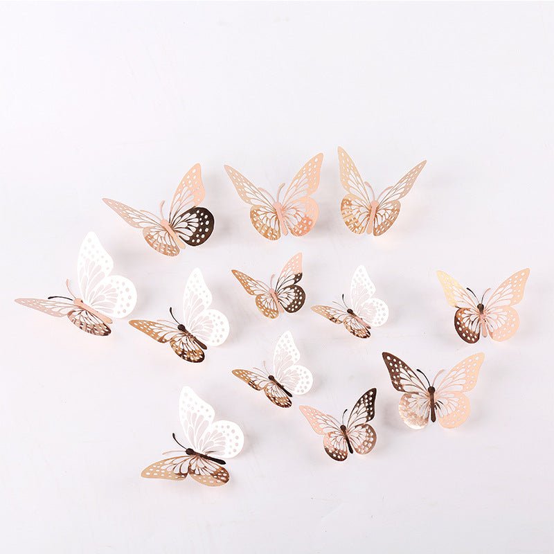 Metallic Gold, Silver, Or Rose Gold 3D Butterfly Decor (Set of 12) - Ellie's Party Supply