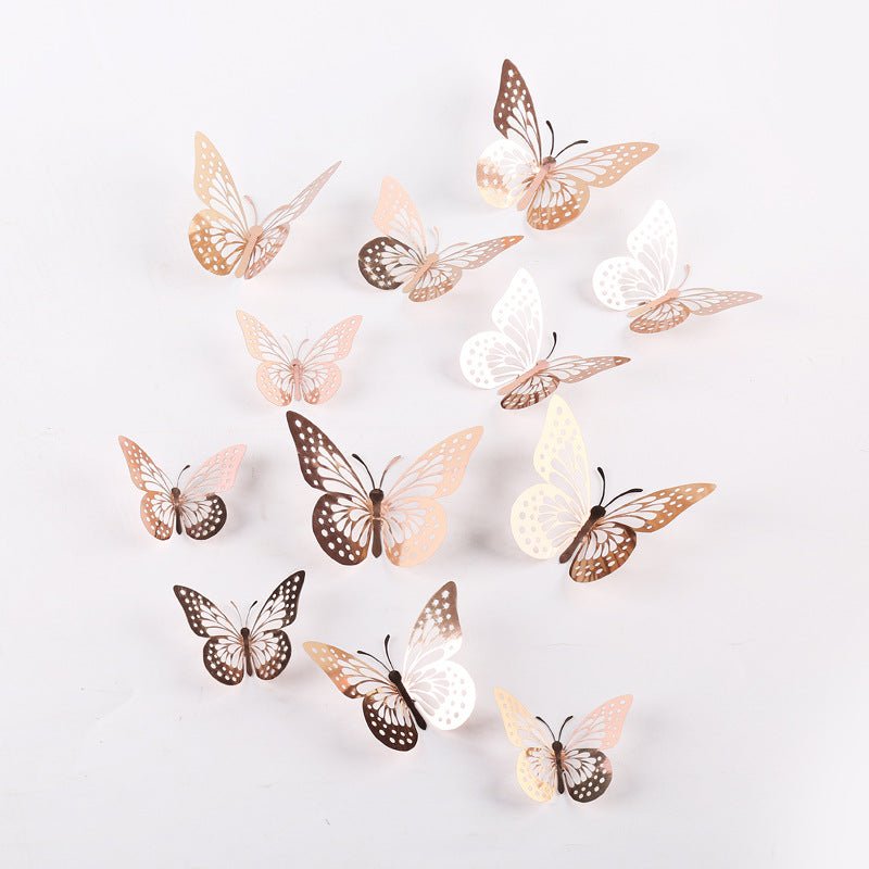Metallic Gold, Silver, Or Rose Gold 3D Butterfly Decor (Set of 12) - Ellie's Party Supply