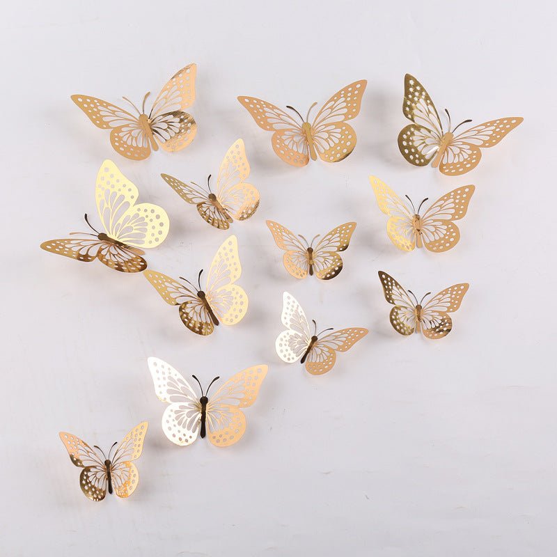 Metallic Gold, Silver, Or Rose Gold 3D Butterfly Decor (Set of 12)