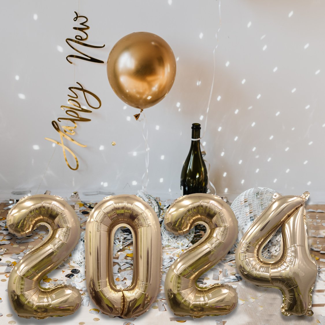 NYE 2024 Giant Gold Mylar Foil Number Balloons (32 Inches) - Ellie's Party Supply