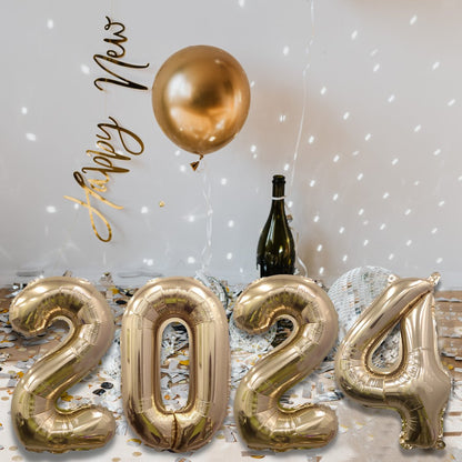 NYE 2024 Giant Gold Mylar Foil Number Balloons (32 Inches) - Ellie's Party Supply