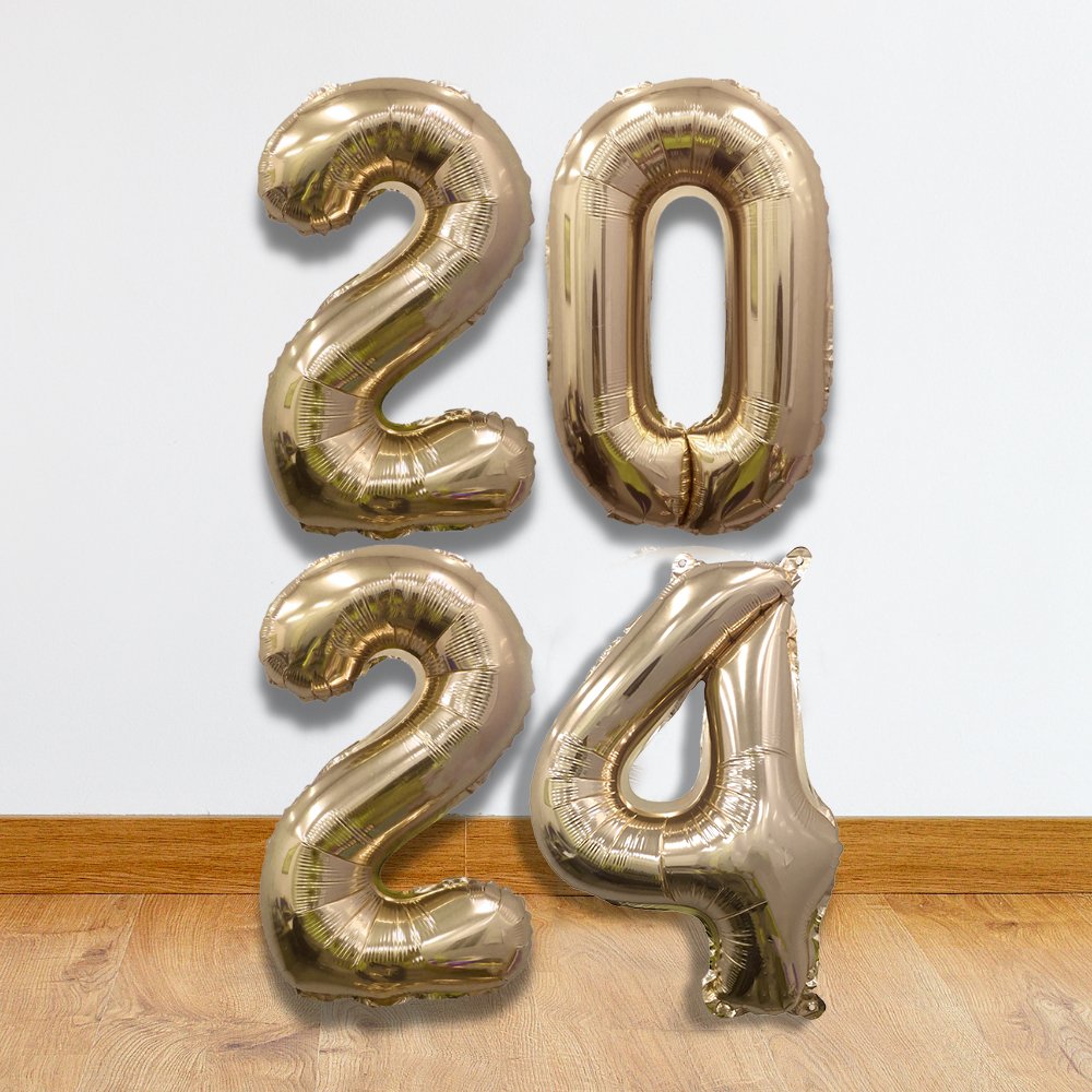 NYE 2024 Giant Gold Mylar Foil Number Balloons (32 Inches) - Ellie's Party Supply