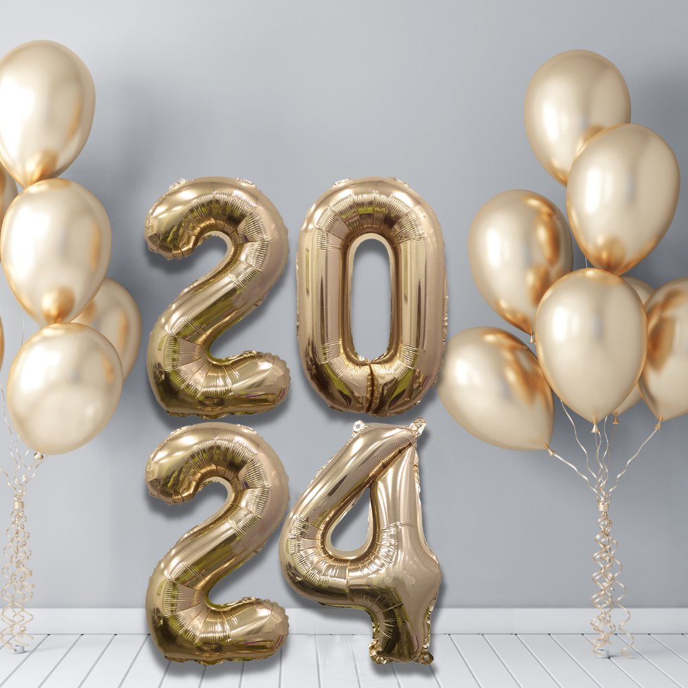 2024 Balloons Gold 40in Digit Helium Balloons Aesthetic Shiny Big