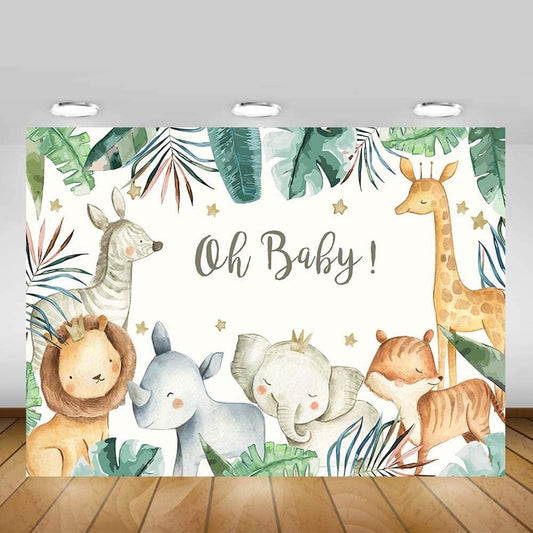 Oh Baby Jungle Baby Shower Backdrop (5x7 Feet) - Ellie's Party Supply