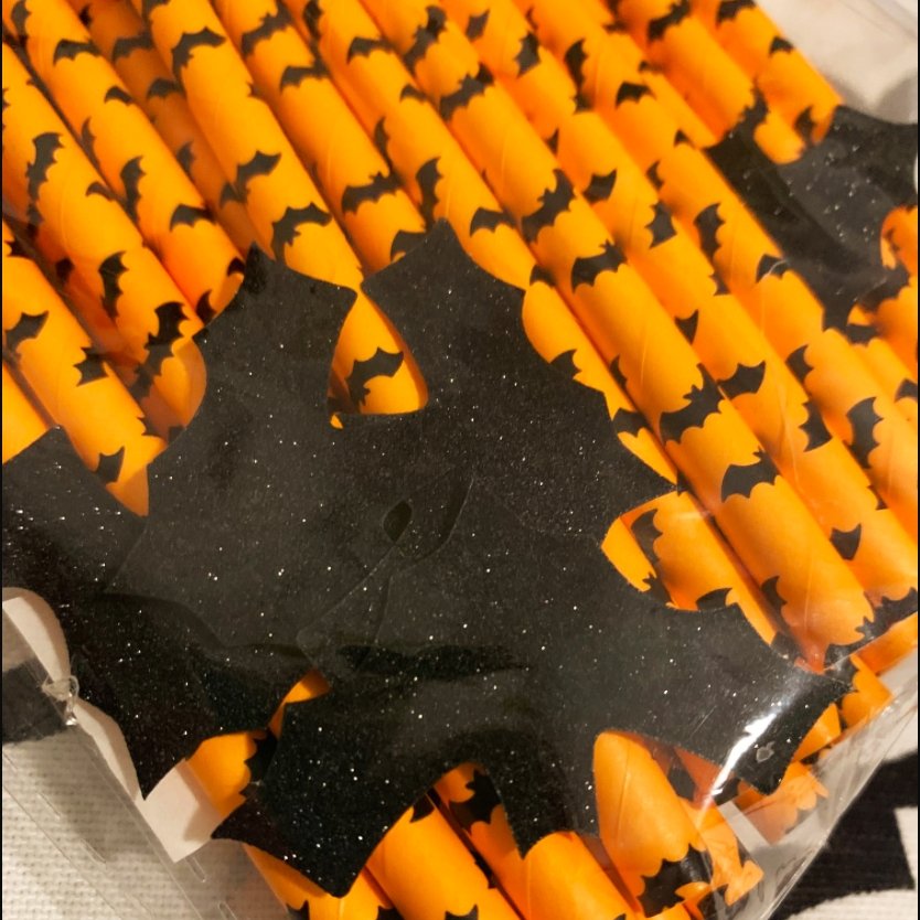 Orange and Black Bat Drinking Straws (Set of 25) - Ellie's Party Supply