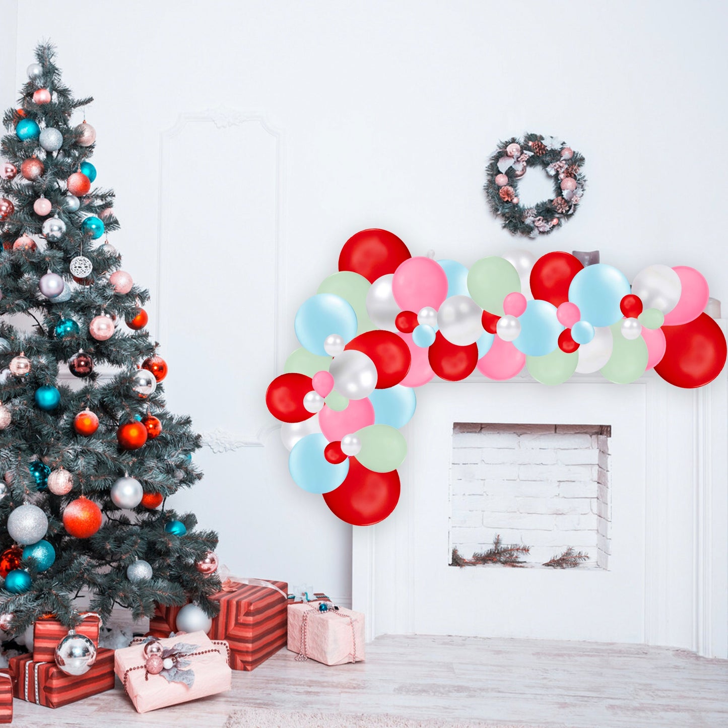 Pastel Blue, Green, Pink, & Red Christmas Balloon Garland Kit - Ellie's Party Supply