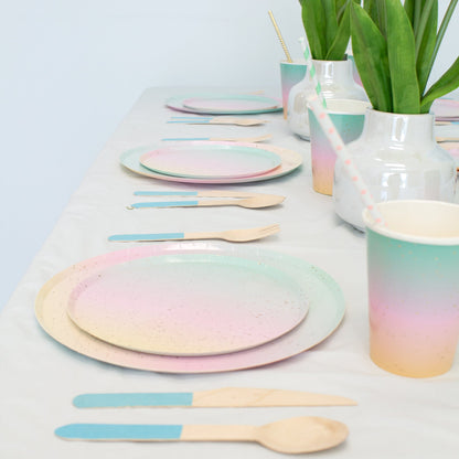 Pastel Blue Wooden Utensils - Spoon, Fork, Knife (Set of 24) - Ellie's Party Supply