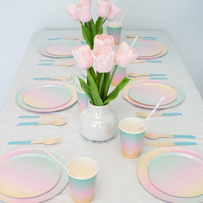 Pastel Blue Wooden Utensils - Spoon, Fork, Knife (Set of 24) - Ellie's Party Supply