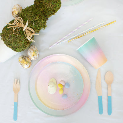 Pastel Blue Wooden Utensils - Spoon, Fork, Knife (Set of 24) - Ellie's Party Supply