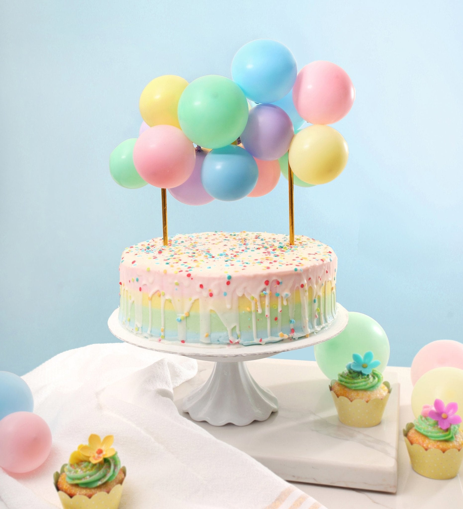 Pastel Rainbow Mini Balloon Cake Topper Kit - Ellie's Party Supply