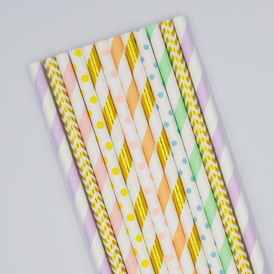 Pastel Rainbow Paper Straws from Ellie's Party Supply