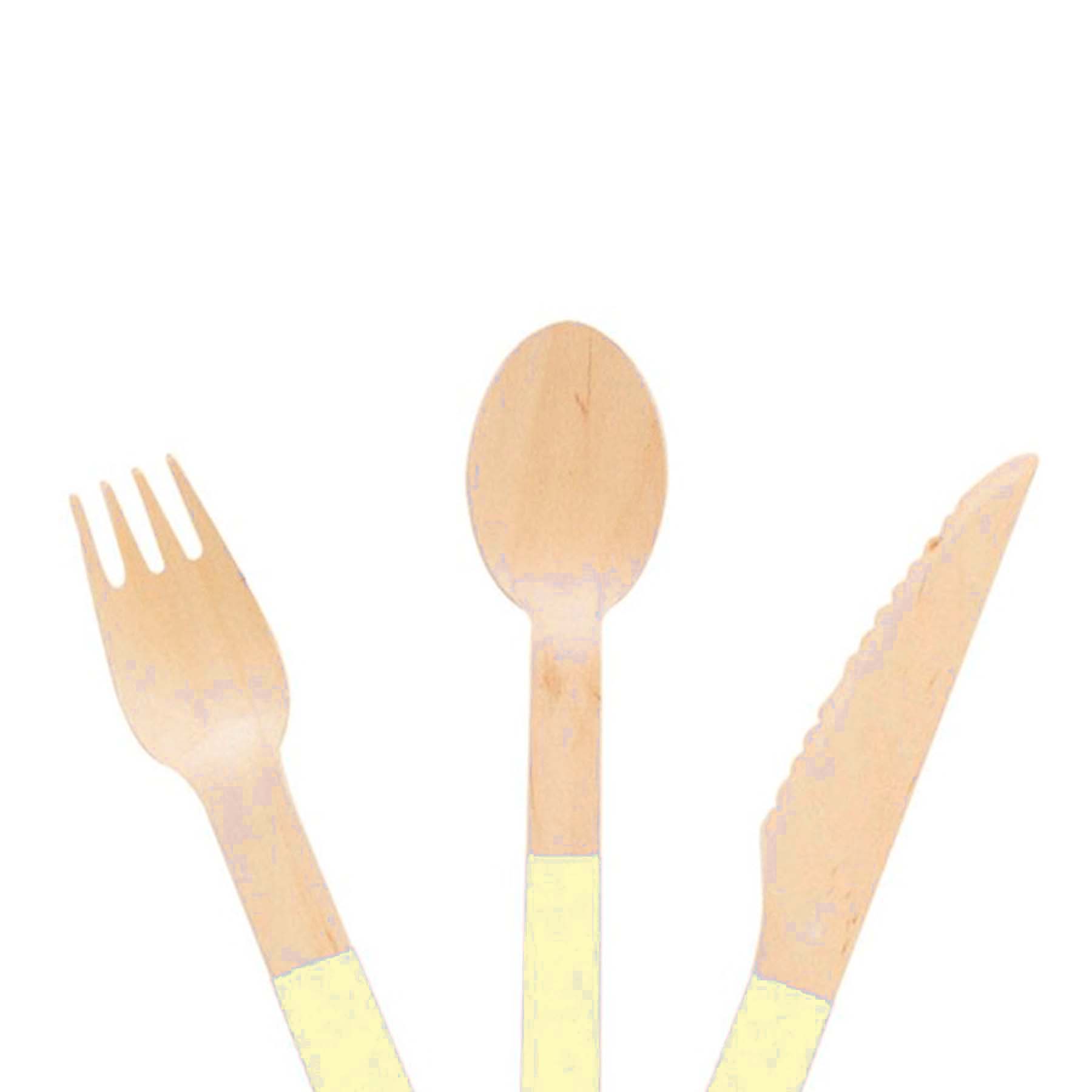 Pastel Yellow Wooden Utensils - Spoon, Fork, Knife (Set of 24) - Ellie's Party Supply