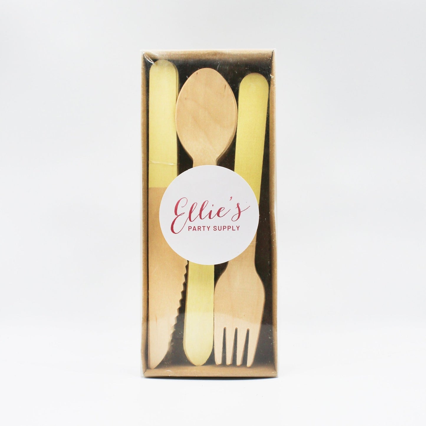 Pastel Yellow Wooden Utensils - Spoon, Fork, Knife (Set of 24) - Ellie's Party Supply
