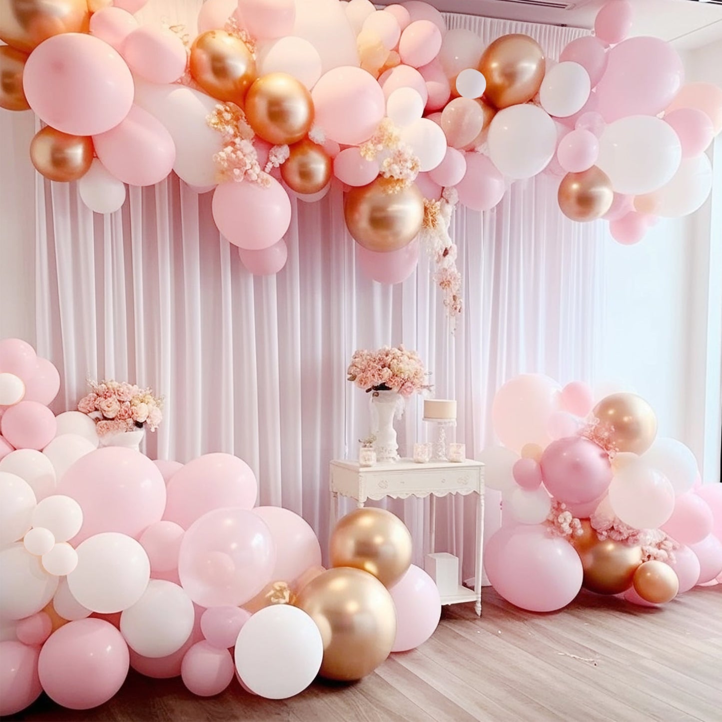 Pink Balloon Arch Kit, Balloon Garland Kit with Pastel Pink Balloons White  and Metallic Gold Balloons for Girls' First 1st Birthday Baby Shower