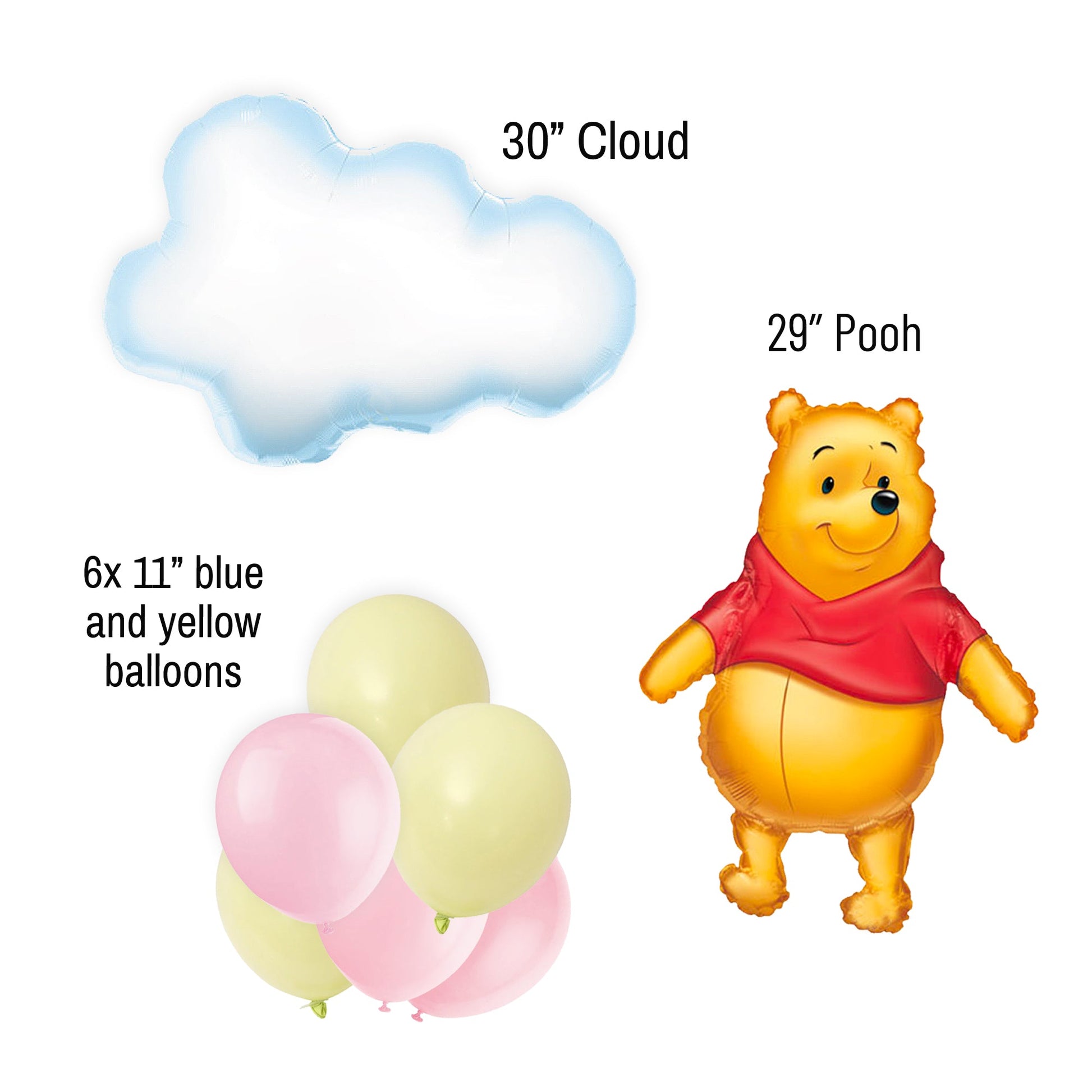 Pink and Yellow Classic Pooh Pastel Baby Shower Balloon Bouquet - Ellie's Party Supply