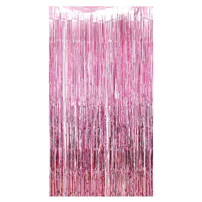 Pink Metallic Fringe Tinsel Curtain Backdrop - Ellie's Party Supply