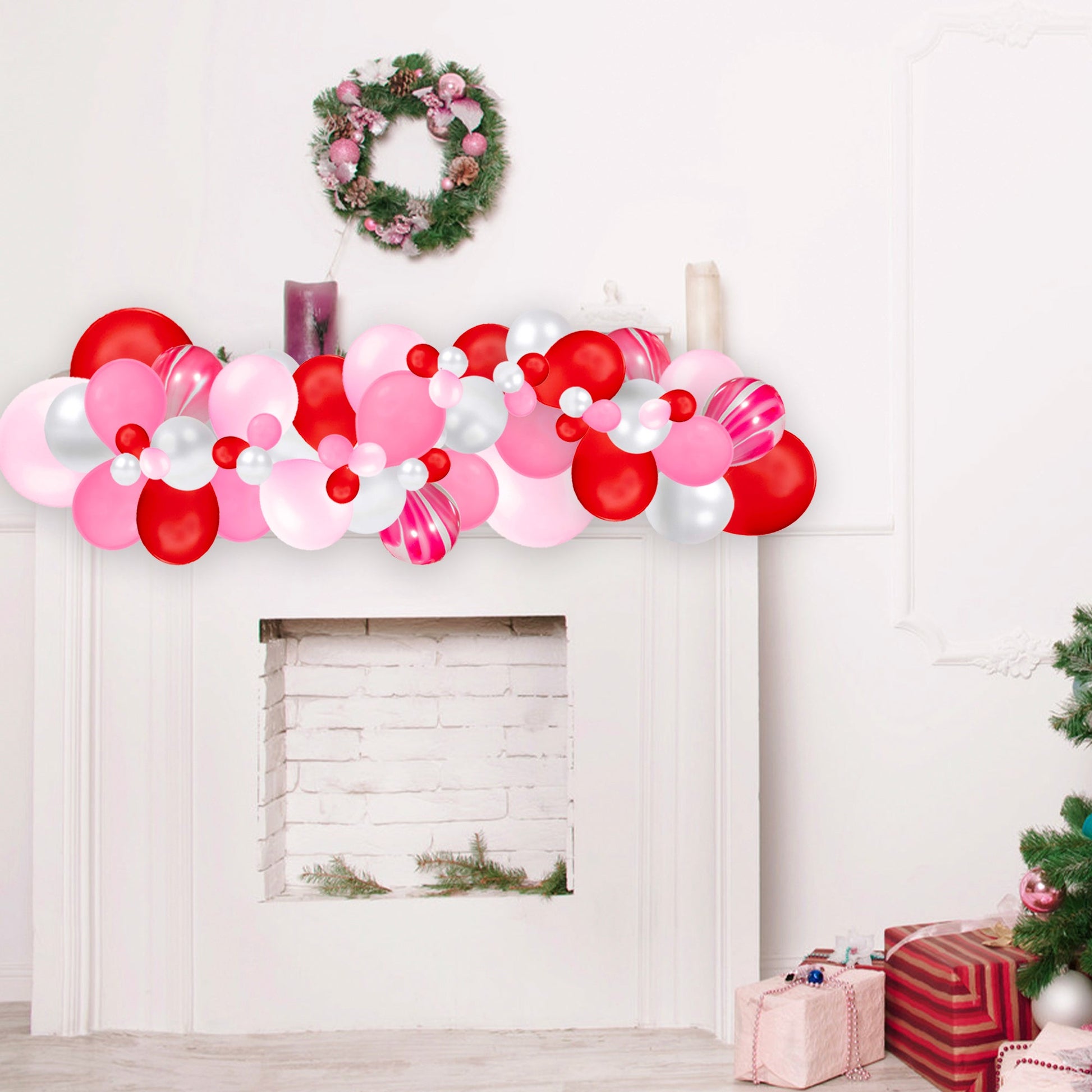 Pink & Red Candy Cane Christmas Balloon Garland Kit - Ellie's Party Supply
