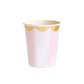 Pink Striped Paper Cups With Gold Detail (Set of 8) - Ellie's Party Supply