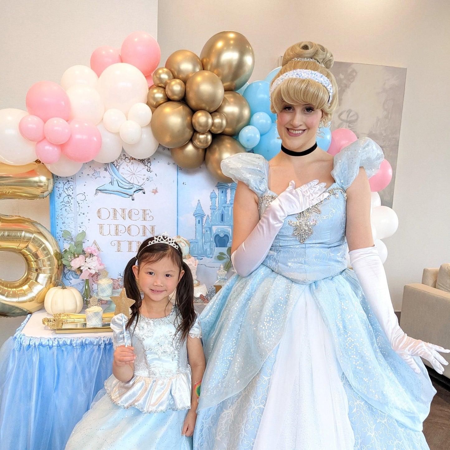 Princess Balloon Arch - Pink Blue White Gold Balloon Garland Kit - Ellie's Party Supply