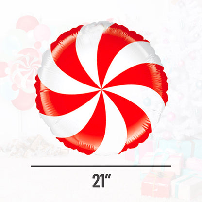 Red and White Peppermint Christmas Balloon (21-Inches) - Ellie's Party Supply