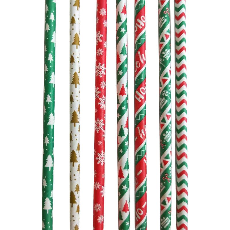 Red, Green, Gold, & White Christmas Icon Paper Straws (Set of 24) - Ellie's Party Supply