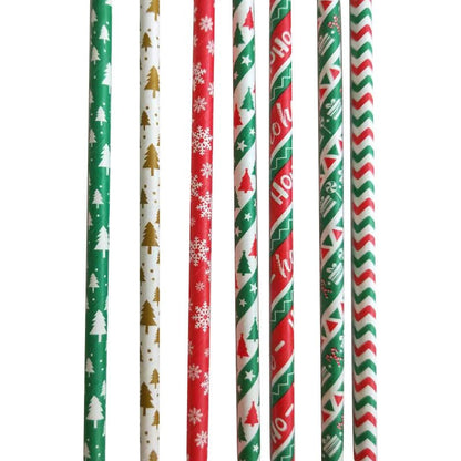 25pcs/set Christmas Paper Straws With Santa Claus And Christmas