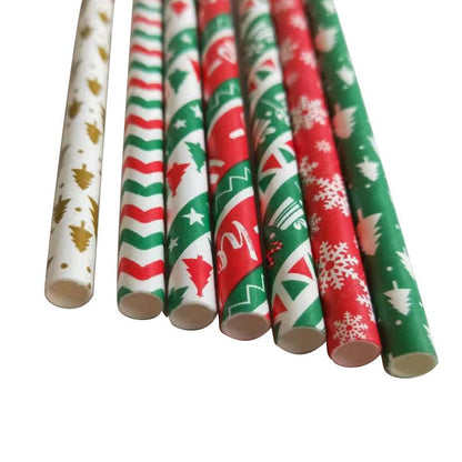 Christmas Straws, Red & Green Holiday Straws, Vintage Party Supplies, Santa Red & Elf Green Straws, 25 Pack - December Christmas