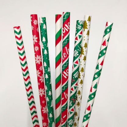 Red, Green, Gold, & White Christmas Icon Paper Straws (Set of 24) - Ellie's Party Supply