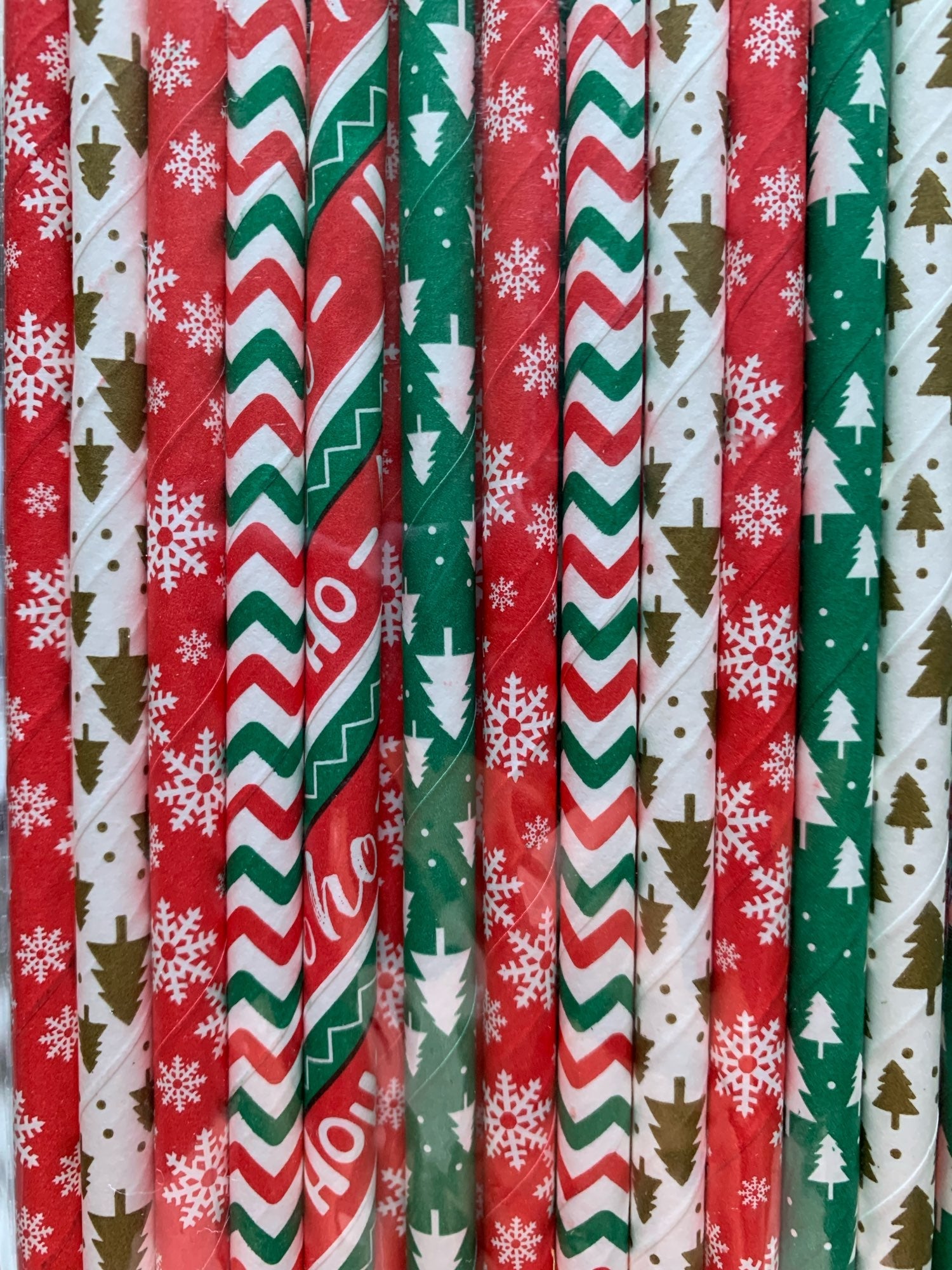 Red, Green, Gold, & White Christmas Icon Paper Straws (Set of 24) - Ellie's Party Supply