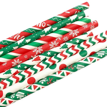 Red and Green Christmas Paper Straws: Christmas Present & Candy