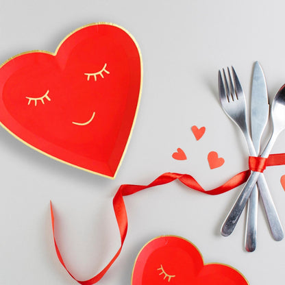 Red Heart Shaped Paper Plates (Set of 8) - Ellie's Party Supply